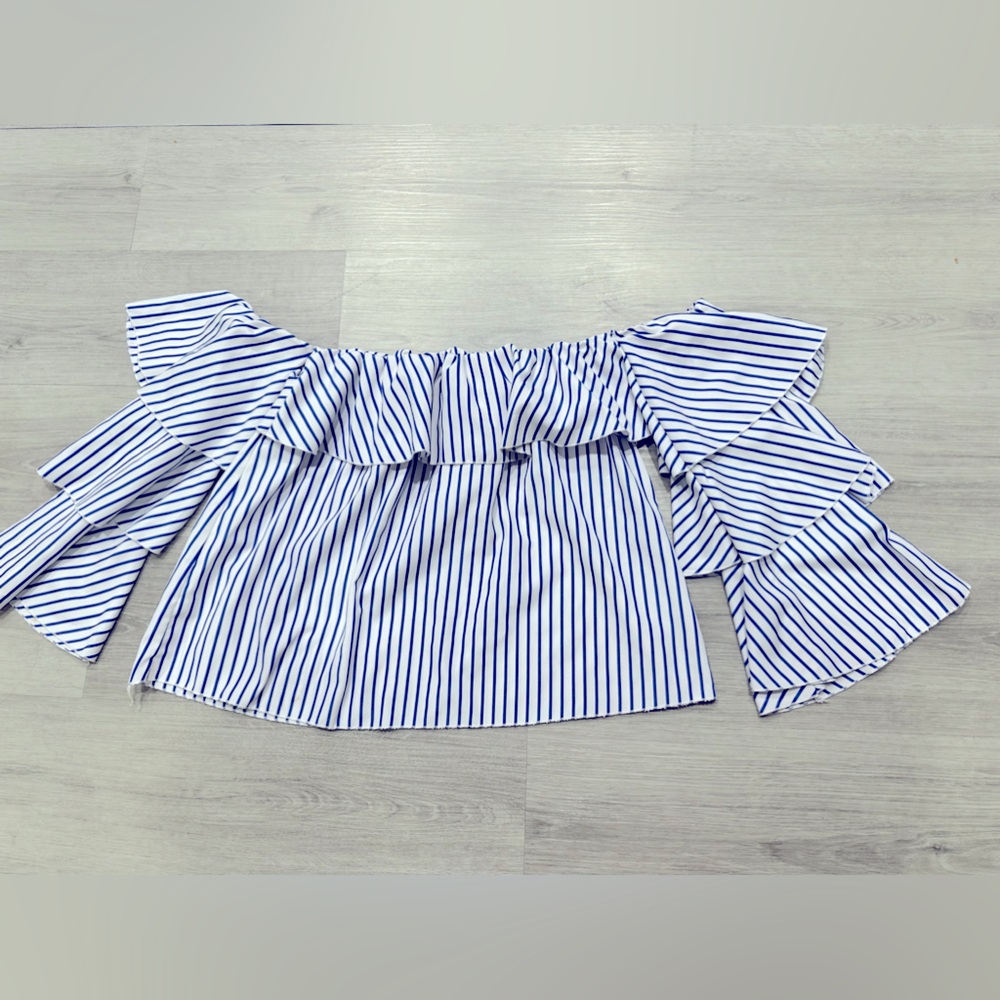 Off the shoulder tiered ruffled striped top